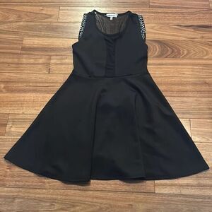 MONTEAU black fit & flare dress mesh rhinestone night out party dress mini short